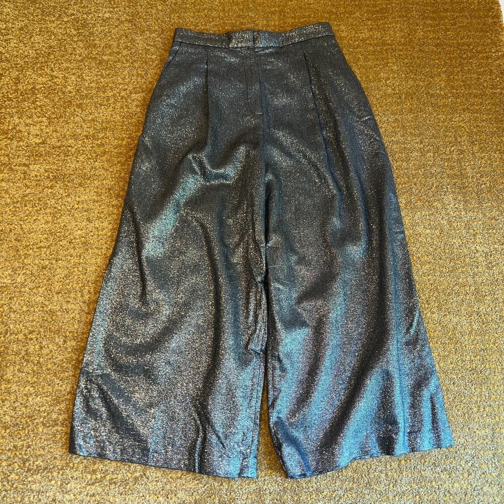 Massimo Dutti Gold Glitter Culotte Trousers Women's Sz 6 Wool Blend Shimmery